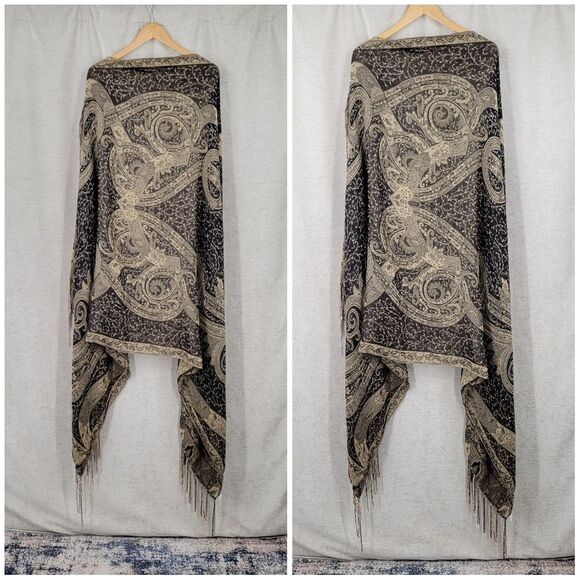 CBK Silk Paisley Tapestry Fringe Shawl Scarf - Picture 4 of 15